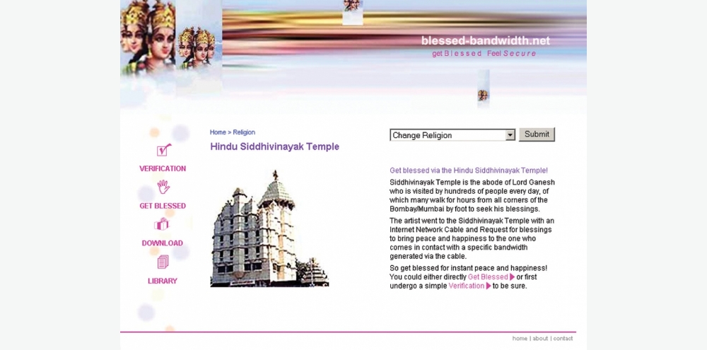 A web page titled ‘Hindu Siddhivinayak Temple’ with a picture of the temple and English instructions on securing blessings.